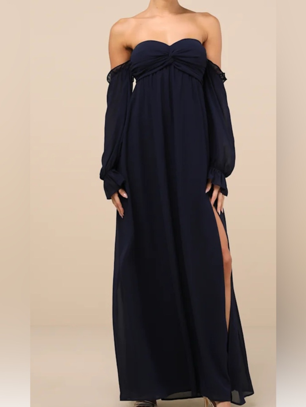 Lulu's Navy Off-the-Shoulder Maxi Dress with Slit